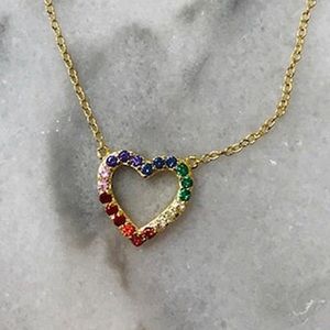 14K Gold Vermeil Multi Colored Cubic Zirconia Heart Necklace-Boutique